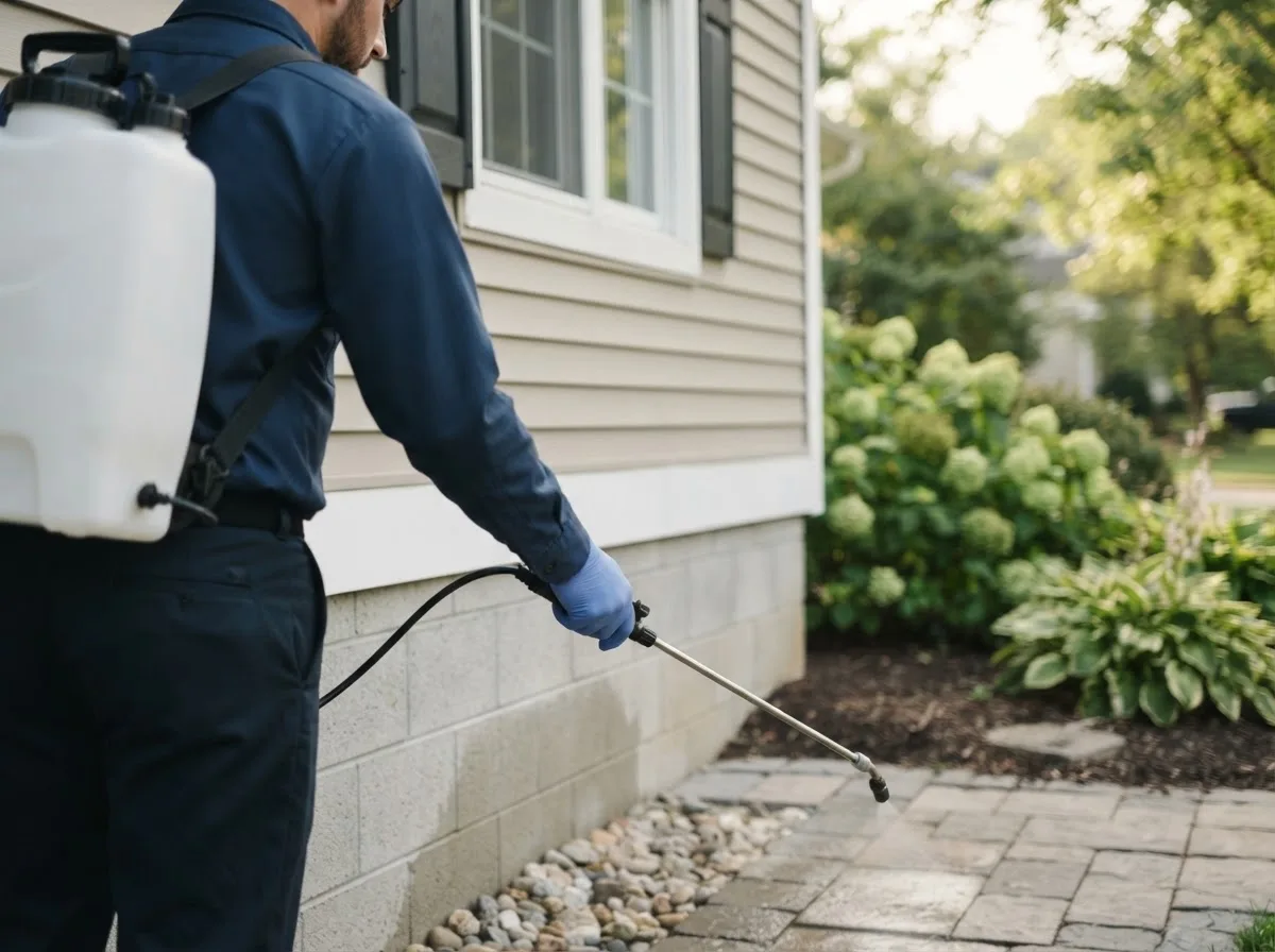 Pest control technician inspecting a home in Vienna, ME